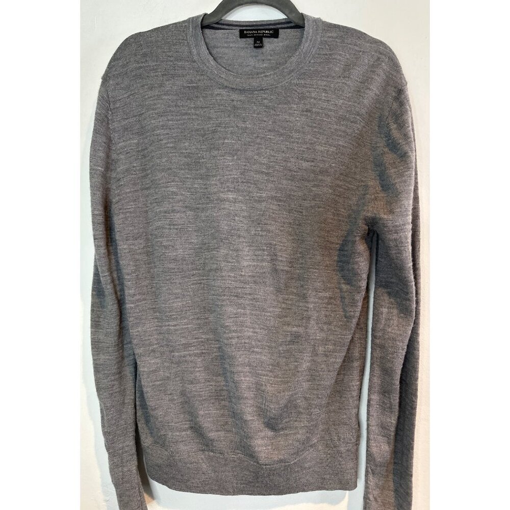 Banana Republic Men’s Merino Wool Sweater Gray Medium Crewneck Pullover Knit